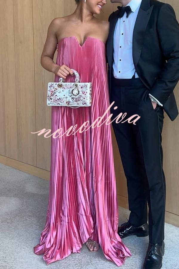 Vestido largo Darling Moment de satén con hombros descubiertos, escote en V, bajo asimétrico y corte en A