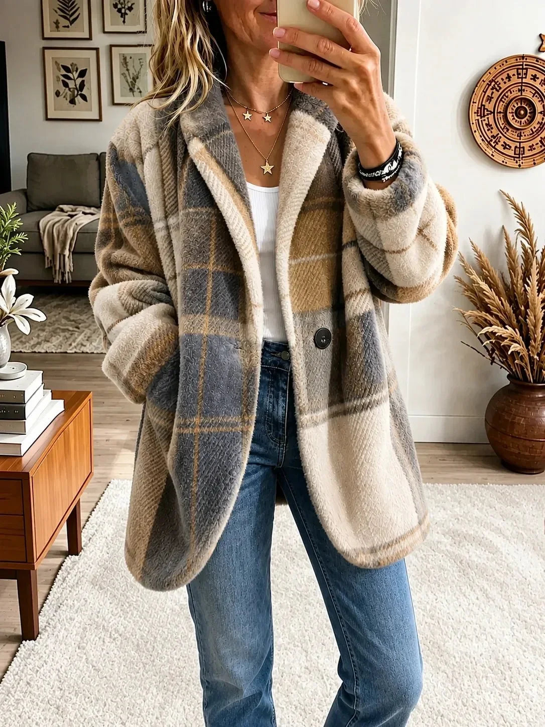 Joanne | Abrigo de cuadros multicolor y acogedor