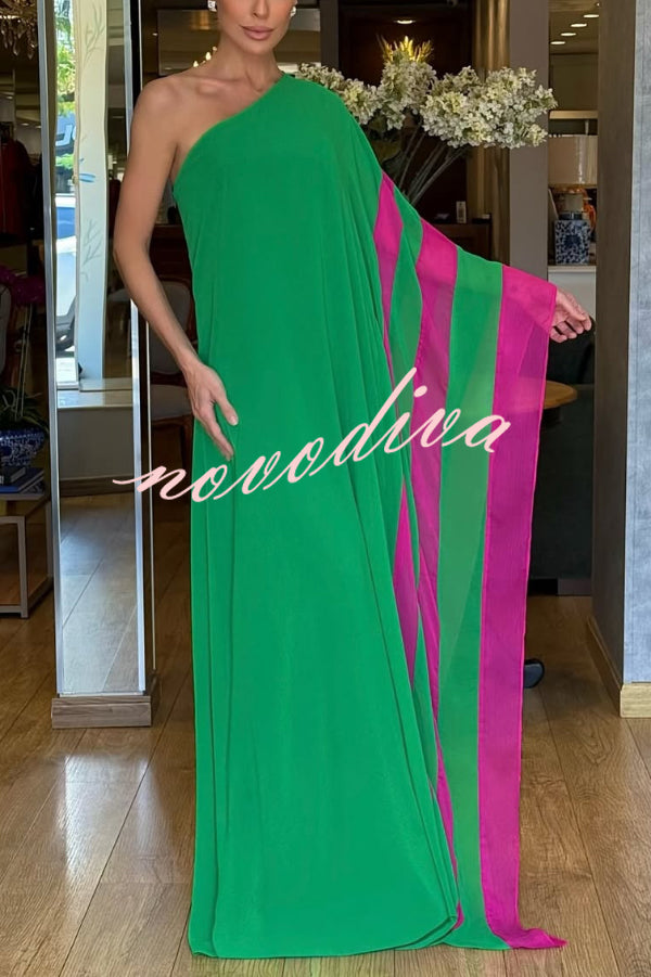 Vestido largo holgado de vacaciones de gasa en bloques de color asimétrico