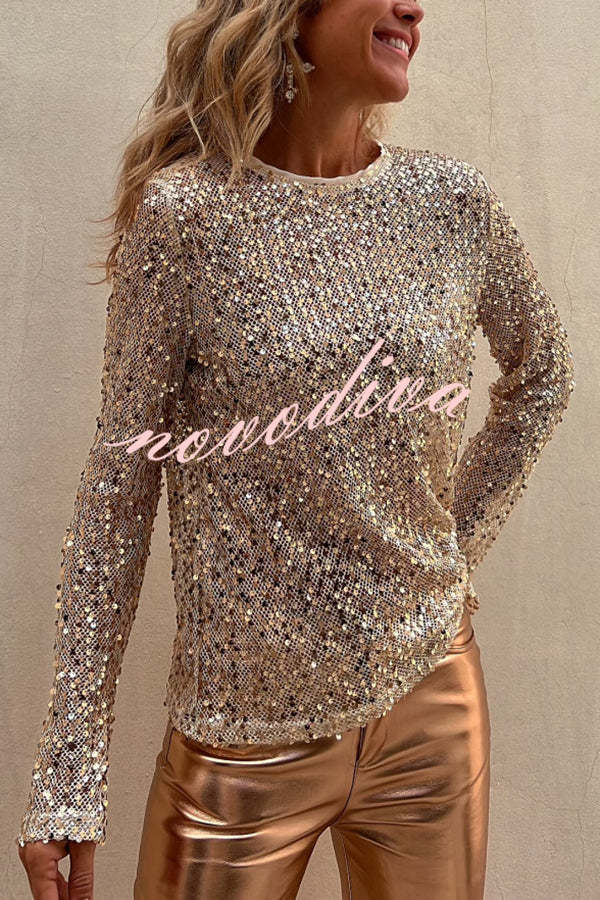 Blusa recta Siempre Brillante de lentejuelas con manga larga