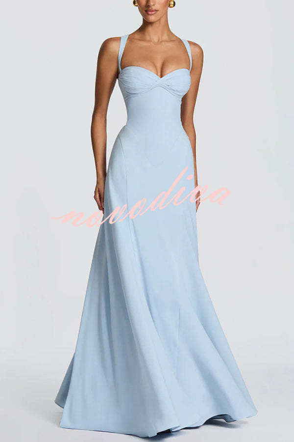 Vestido largo Irie de gasa con escote corazón, tirantes ajustables y lazada en la espalda