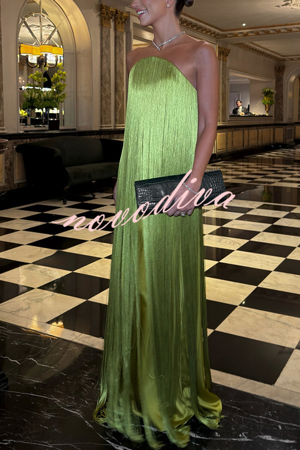 Vestido largo de gala hasta el suelo Dreamy Eye-catching con flecos brillantes y hombros descubiertos