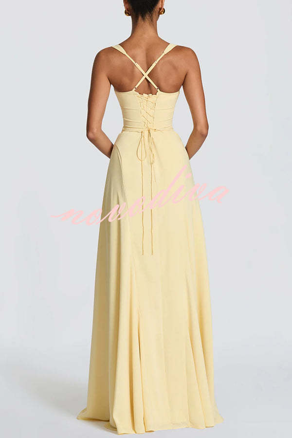Vestido largo Irie de gasa con escote corazón, tirantes ajustables y lazada en la espalda