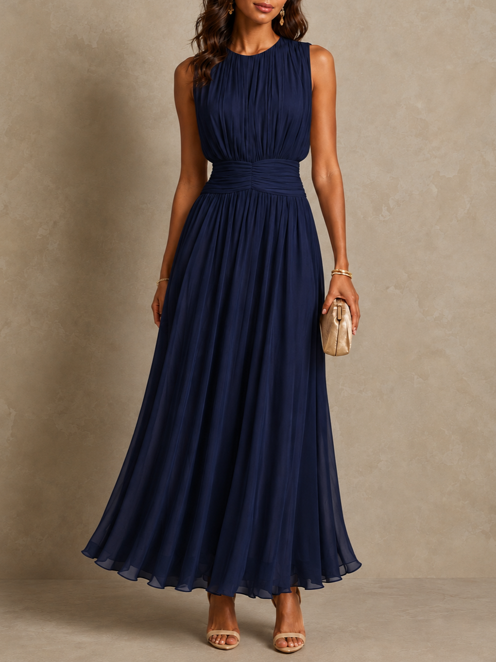 Isabel | Vestido Maxi con Cintura Fruncida y Sin Mangas