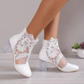 Celestine: botines de tacón elegantes con encaje floral