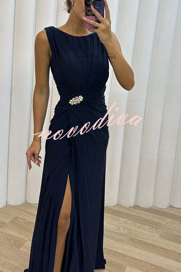 Vestido largo de noche Especialmente Bonito plisado con adornos y abertura