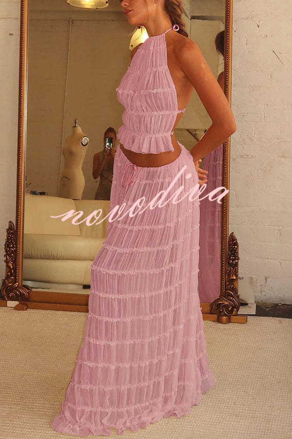 Top halter Pasión y Romance plisado con tirantes elásticos ajustables en la espalda