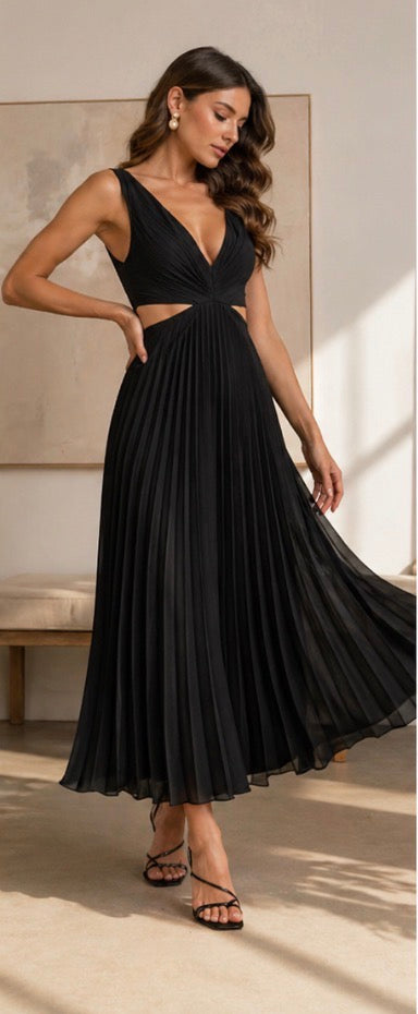 Eliana | Vestido Maxi Plisado con Recorte