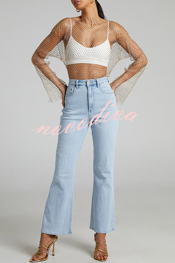 Top de manga larga acampanada de malla de rombos Best Layering Items