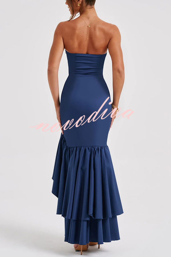 Vestido largo ajustado sexy con hombros descubiertos y bajo irregular