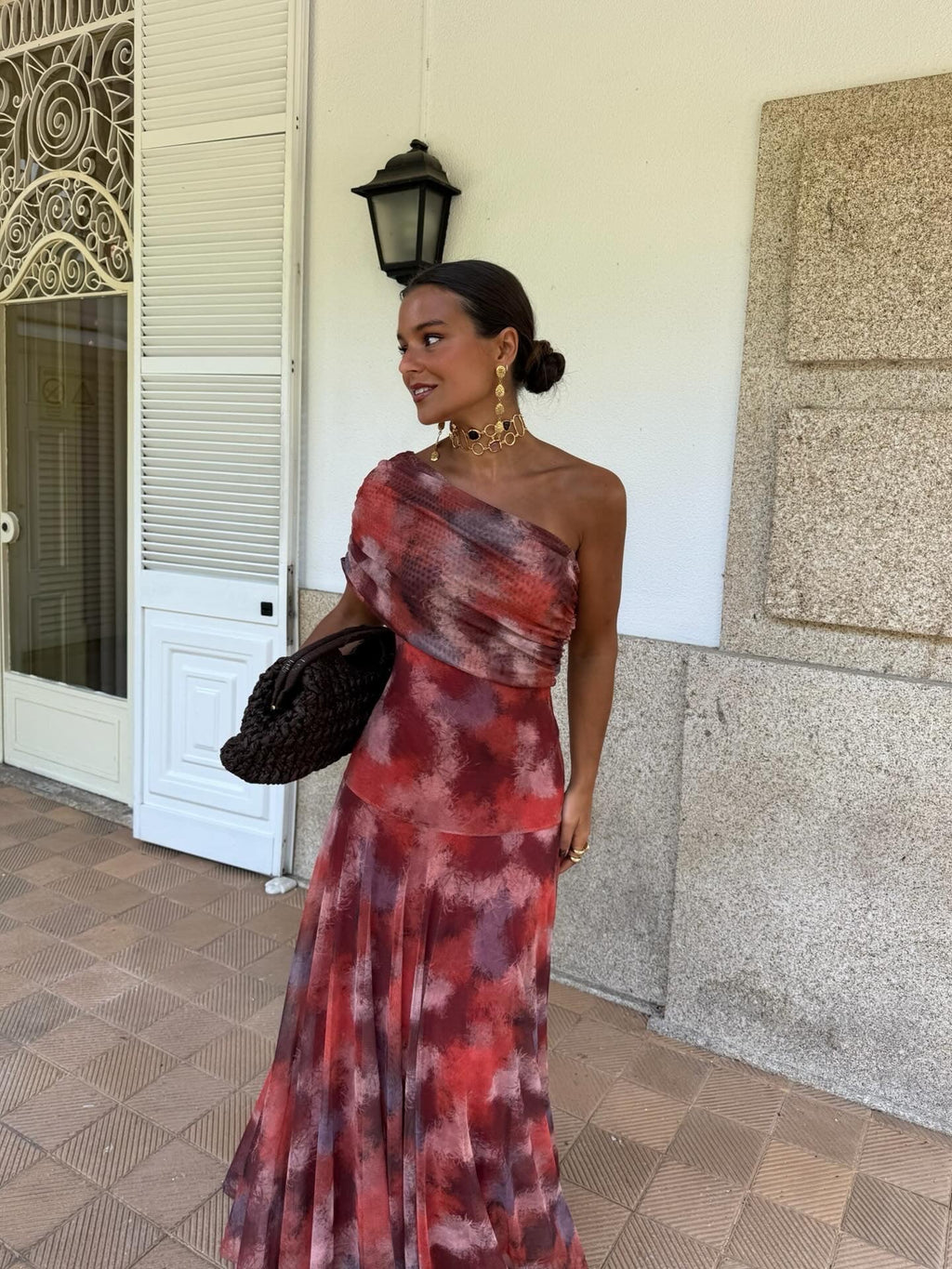 Myrna | Vestido Maxi Estampado de Un Solo Hombro
