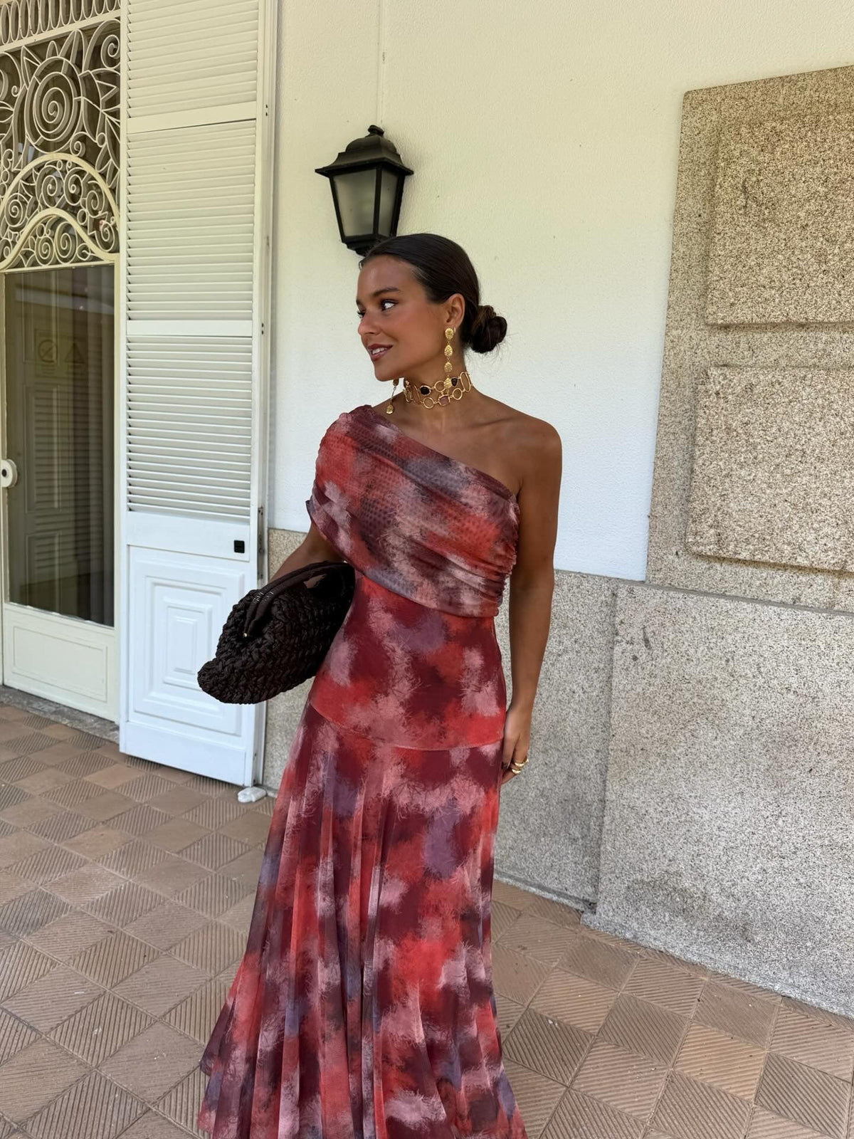 Myrna | Vestido Maxi Estampado de Un Solo Hombro