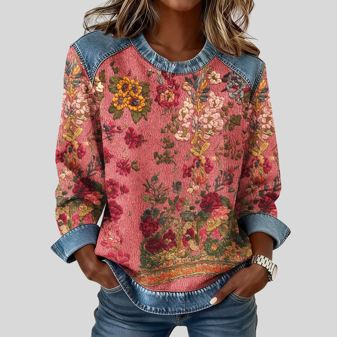 Orabelle™ | Sudadera de Estampado Floral con Ribete Vaquero