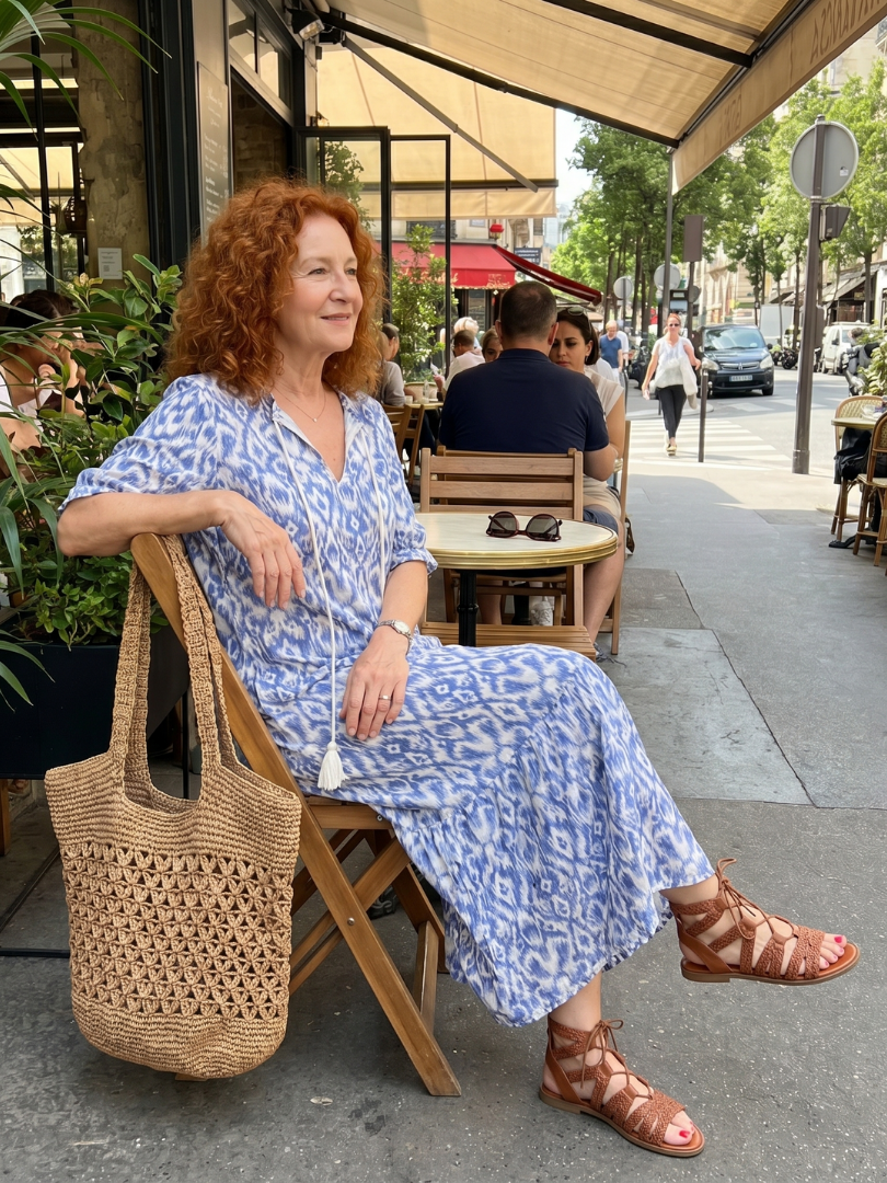 Ottoline | Vestido Midi Estampado con Cuello de Lazo de Borlas