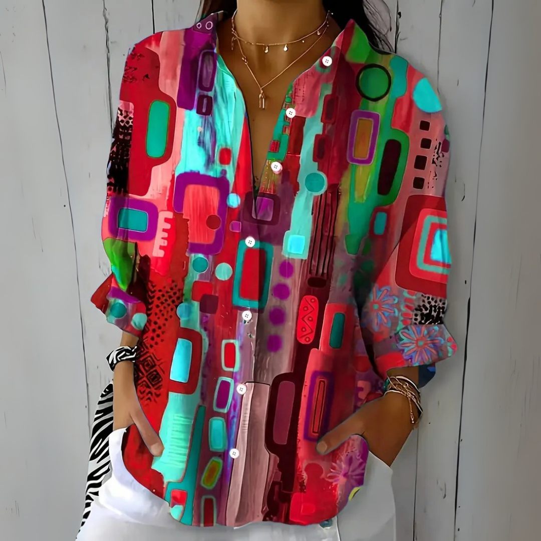 Catalina - Blusa de Botones Artística y Vibrante