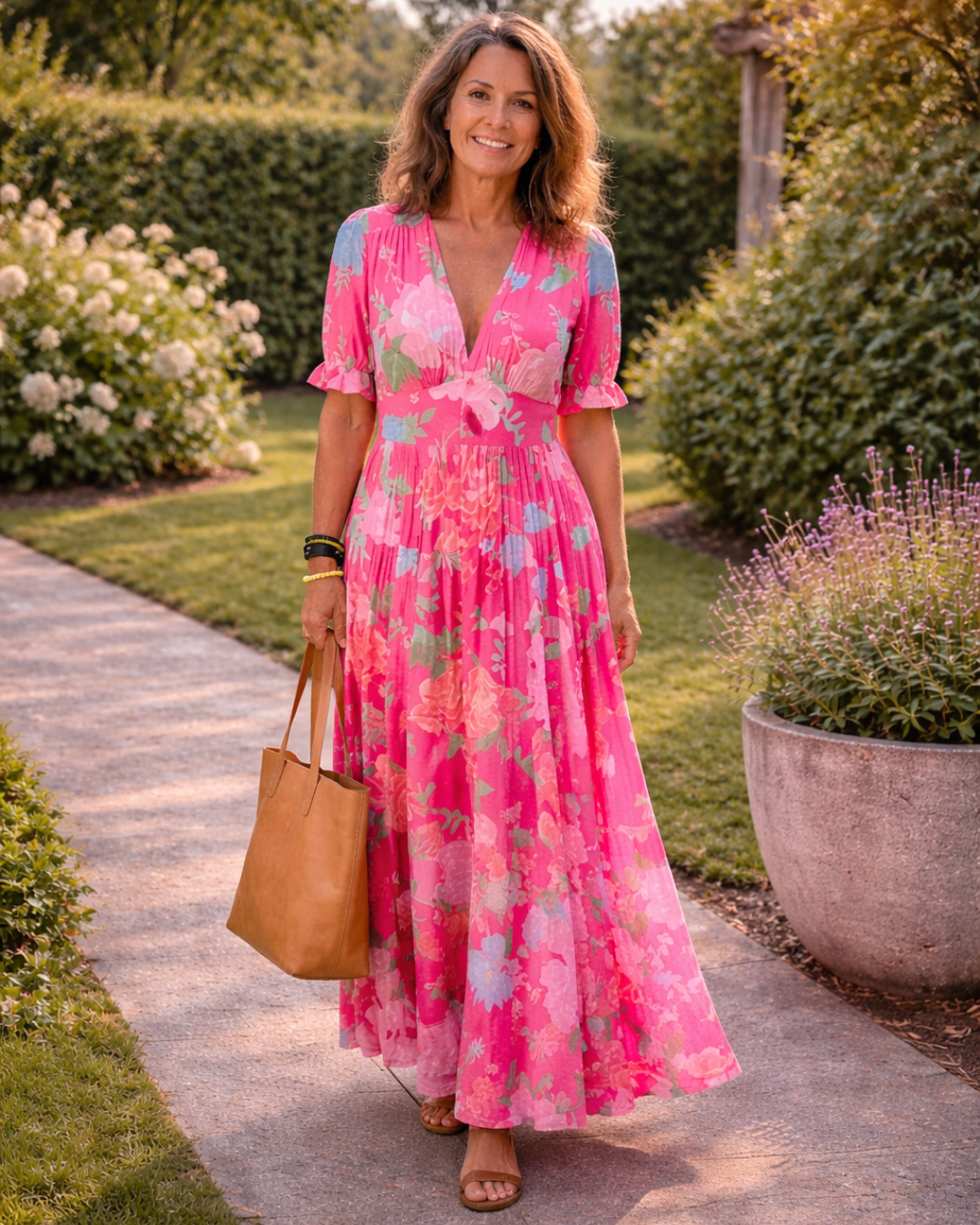 Ione | Vestido midi floral sin mangas con escote en V