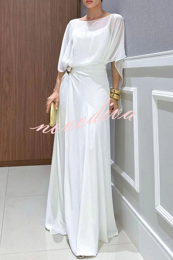 Conjunto Vivian de top capa de gasa y pantalón ancho cruzado con hebilla metálica