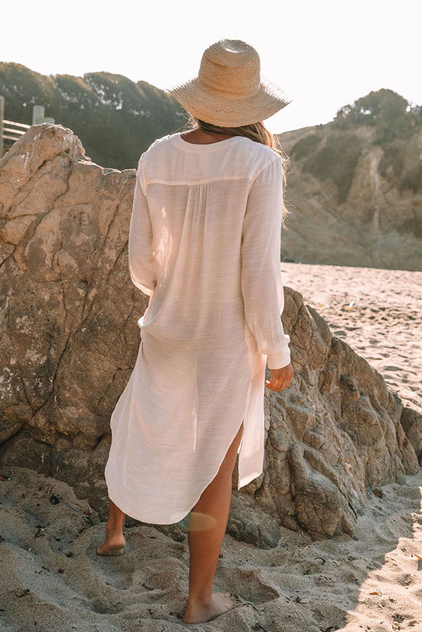 Vestido de fiesta tipo pareo con bolsillos en mezcla de lino, perfecto para viajar