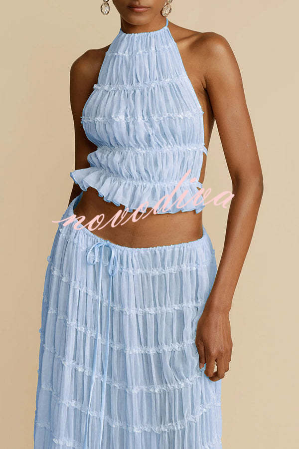 Top halter Pasión y Romance plisado con tirantes elásticos ajustables en la espalda