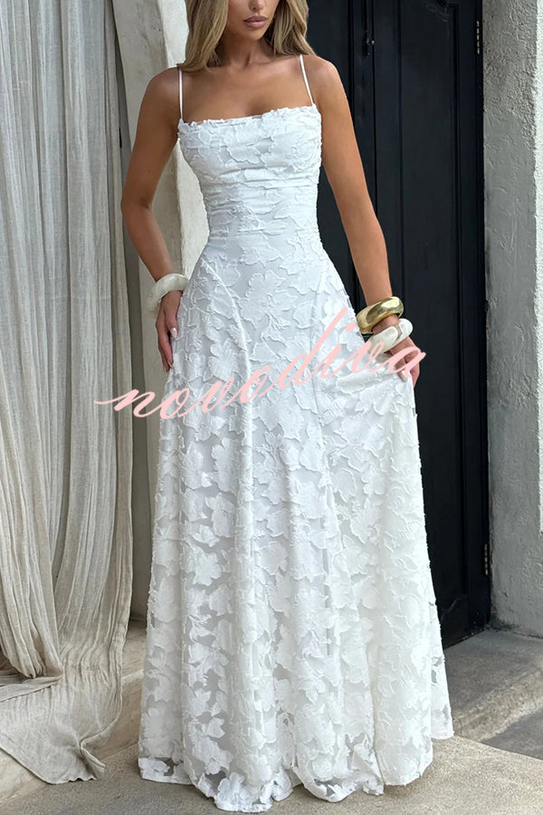 Vestido largo Francis de punto devoré floral con cuello caído y lazada en la espalda