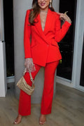 Conjunto Estilo de Vida de Lujo de blazer con solapa y un botón y pantalón de traje recto con cintura elástica y bolsillos
