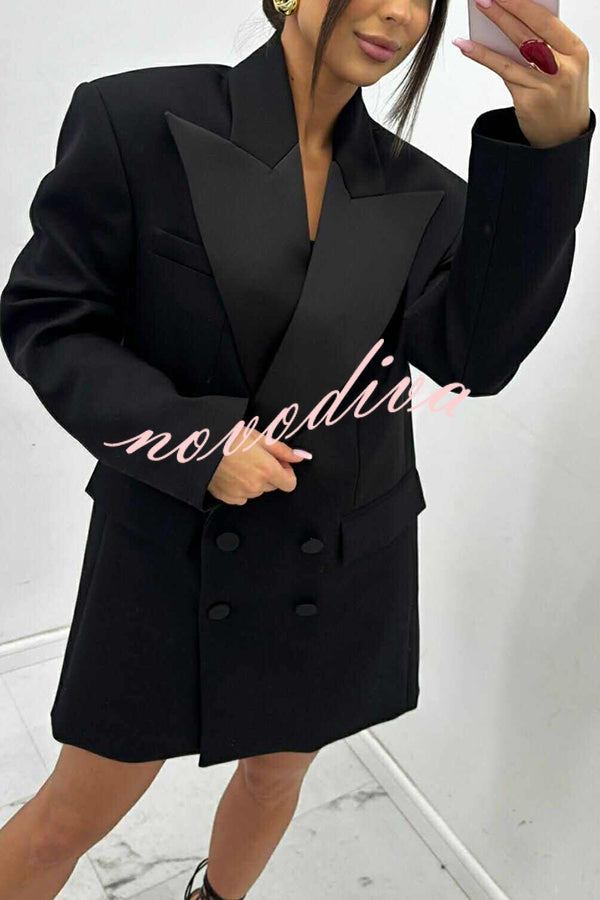 Blazer oversize Chic Style de satén con solapa, botones y manga larga