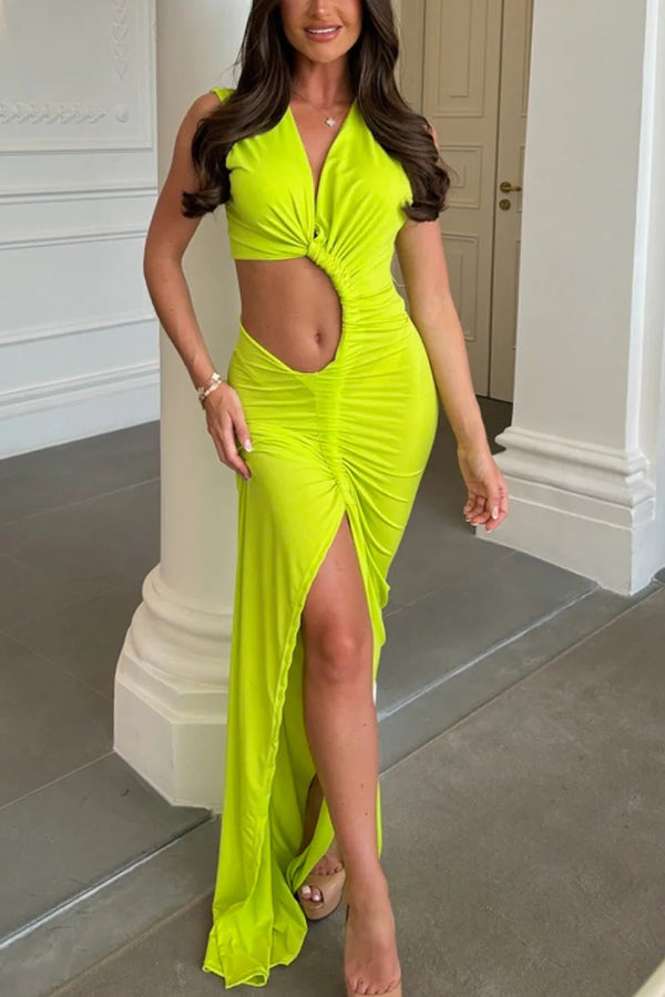 Vestido largo elástico Ella es una Ganadora de punto con triple aro y aberturas