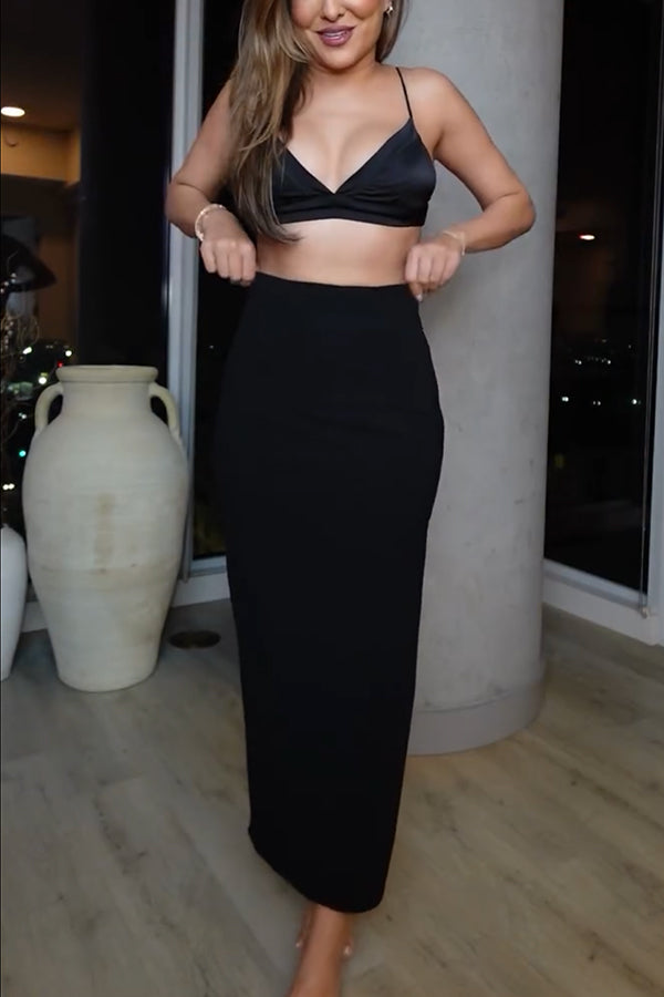 Falda midi Nuevo Nivel de talle alto con cremallera lateral y abertura
