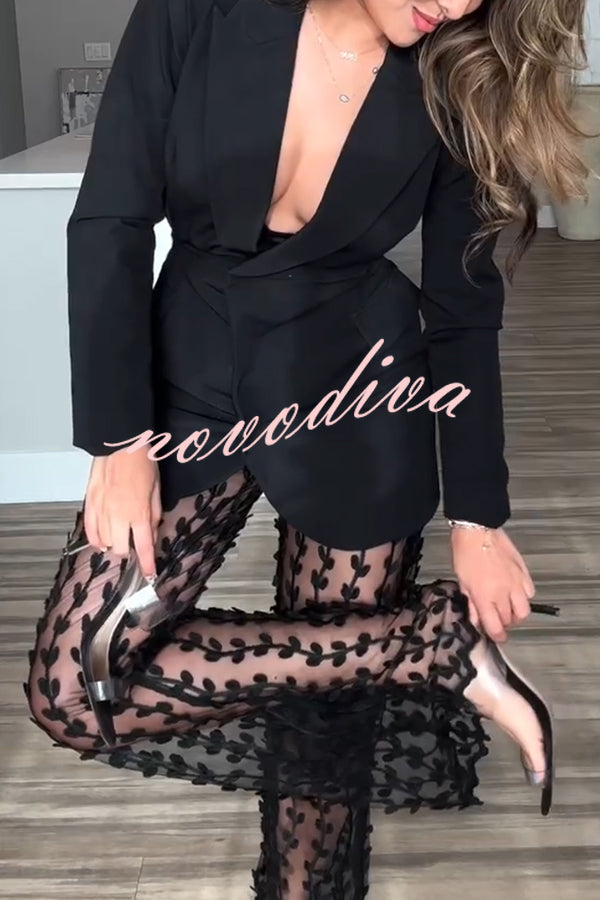 Pantalón acampanado Temperamento de Reina de malla con estampado de hojas y talle alto