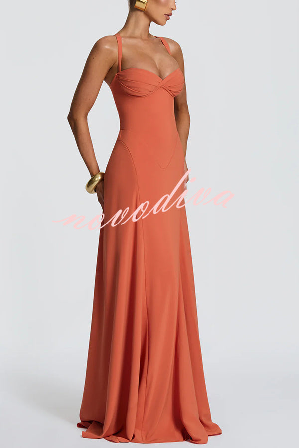 Vestido largo Irie de gasa con escote corazón, tirantes ajustables y lazada en la espalda