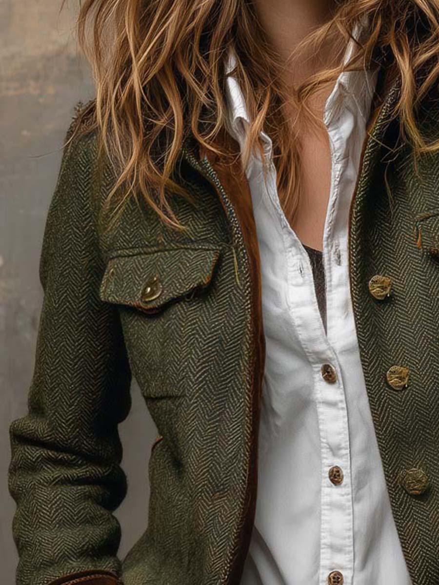 Honoria | Blazer Vintage De Espiga Con Ribetes En Contraste