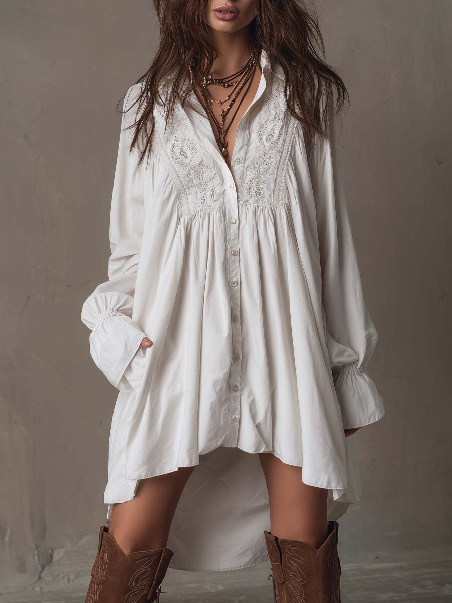 Anastasia™ | Vestido corto camisero de encaje