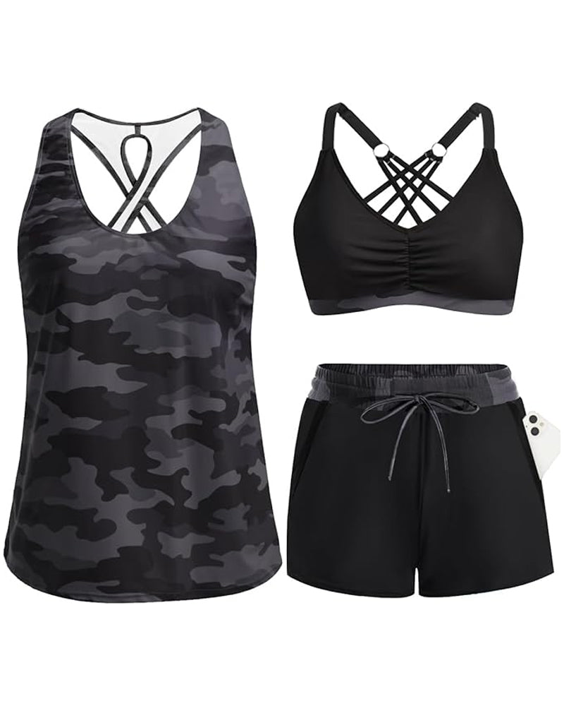 Maren | Conjunto de tres piezas: tankini, bikini y pareo