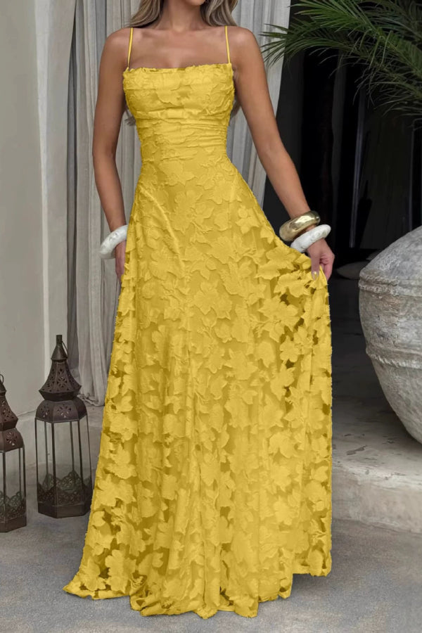 Vestido largo Francis de punto devoré floral con cuello caído y lazada en la espalda