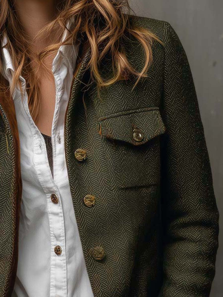 Honoria | Blazer Vintage De Espiga Con Ribetes En Contraste