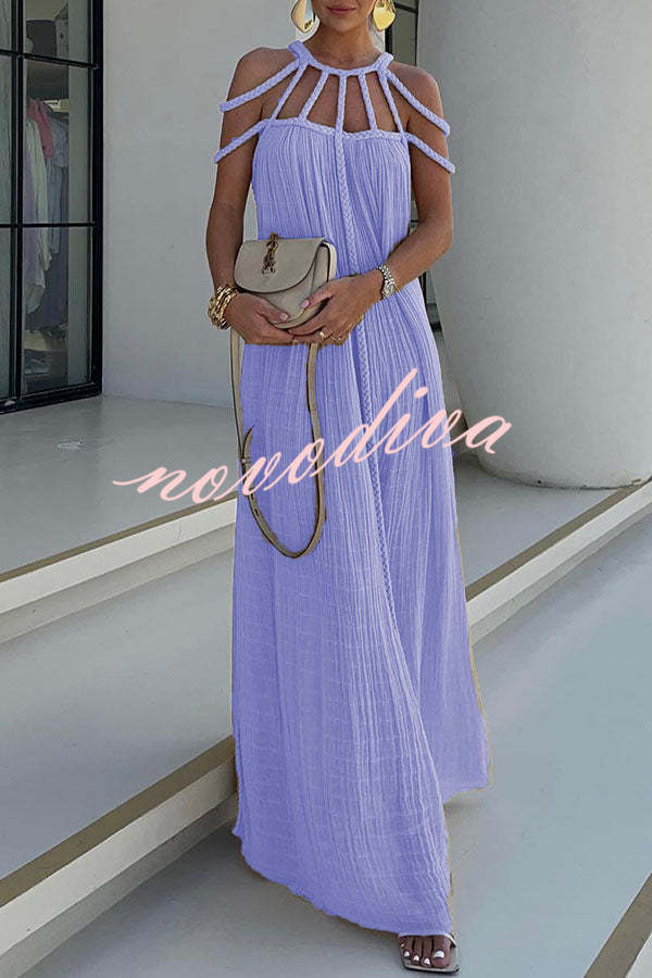 Vestido largo Moderno y Sofisticado estilo pareo de mezcla de lino drapeado con trenzas