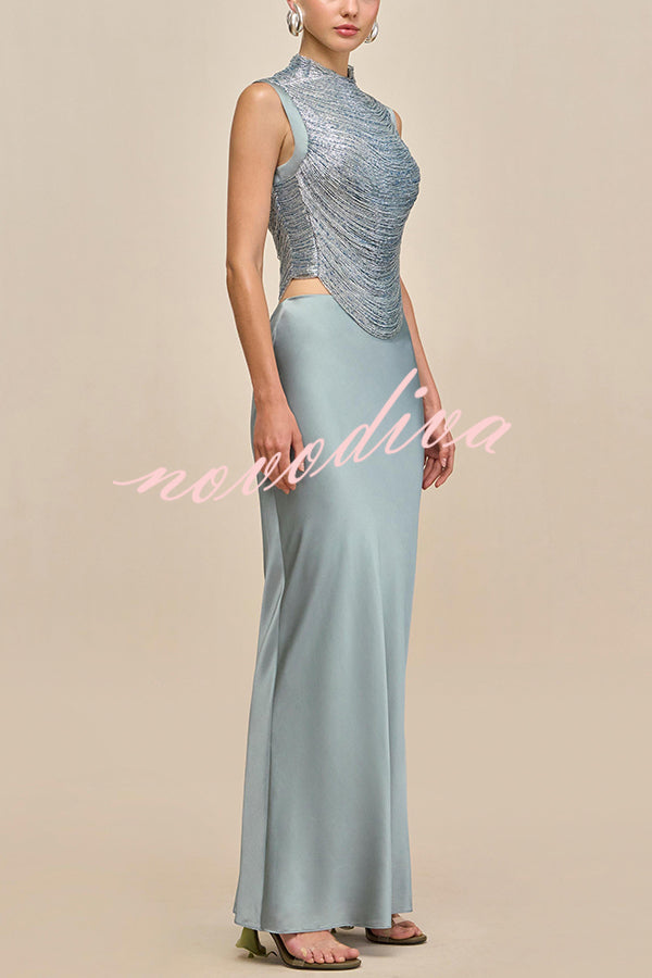 Top de tirantes Siempre Impecable de cuello alto con arcos brillantes y flecos hechos a mano