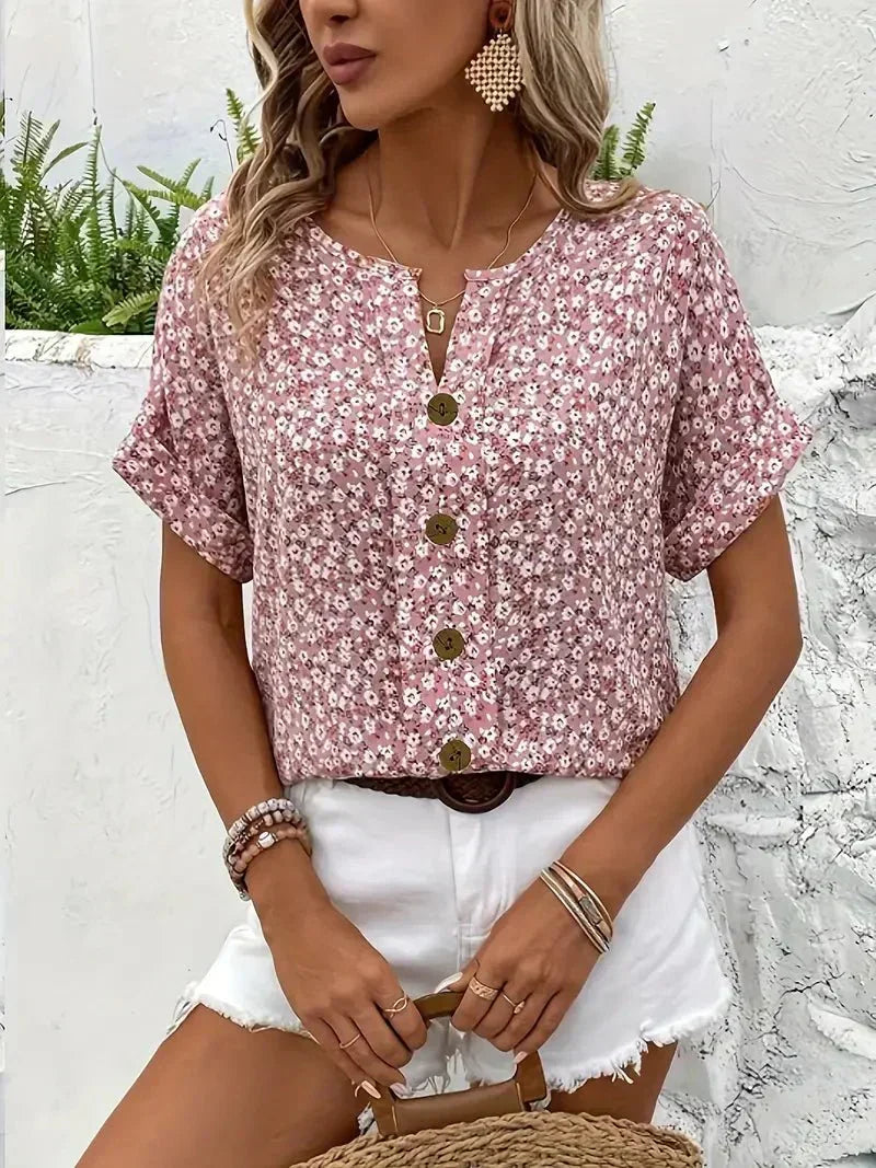 Faye | Blusa Floral con Escote de Muesca