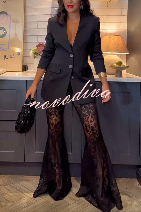 Pantalón elástico Lista para Esta Noche de encaje con estampado único y bajo sirena