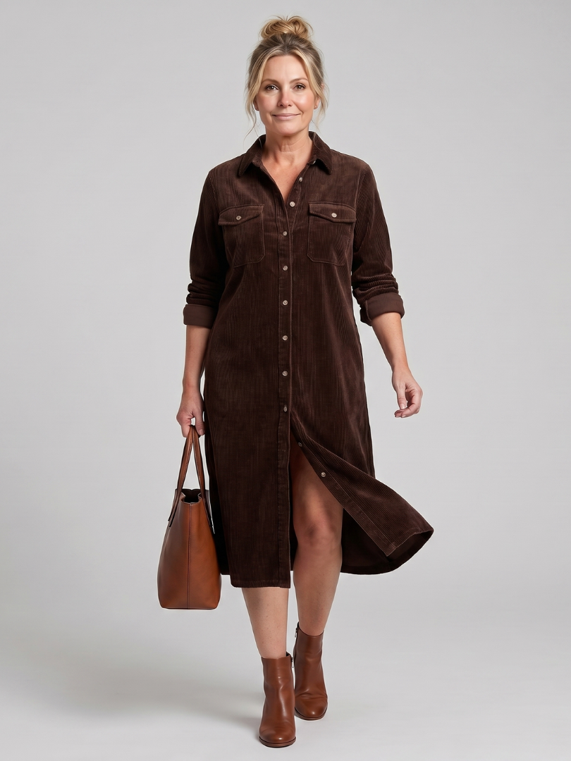 Annabel | Vestido Midi Acanalado con Botonadura
