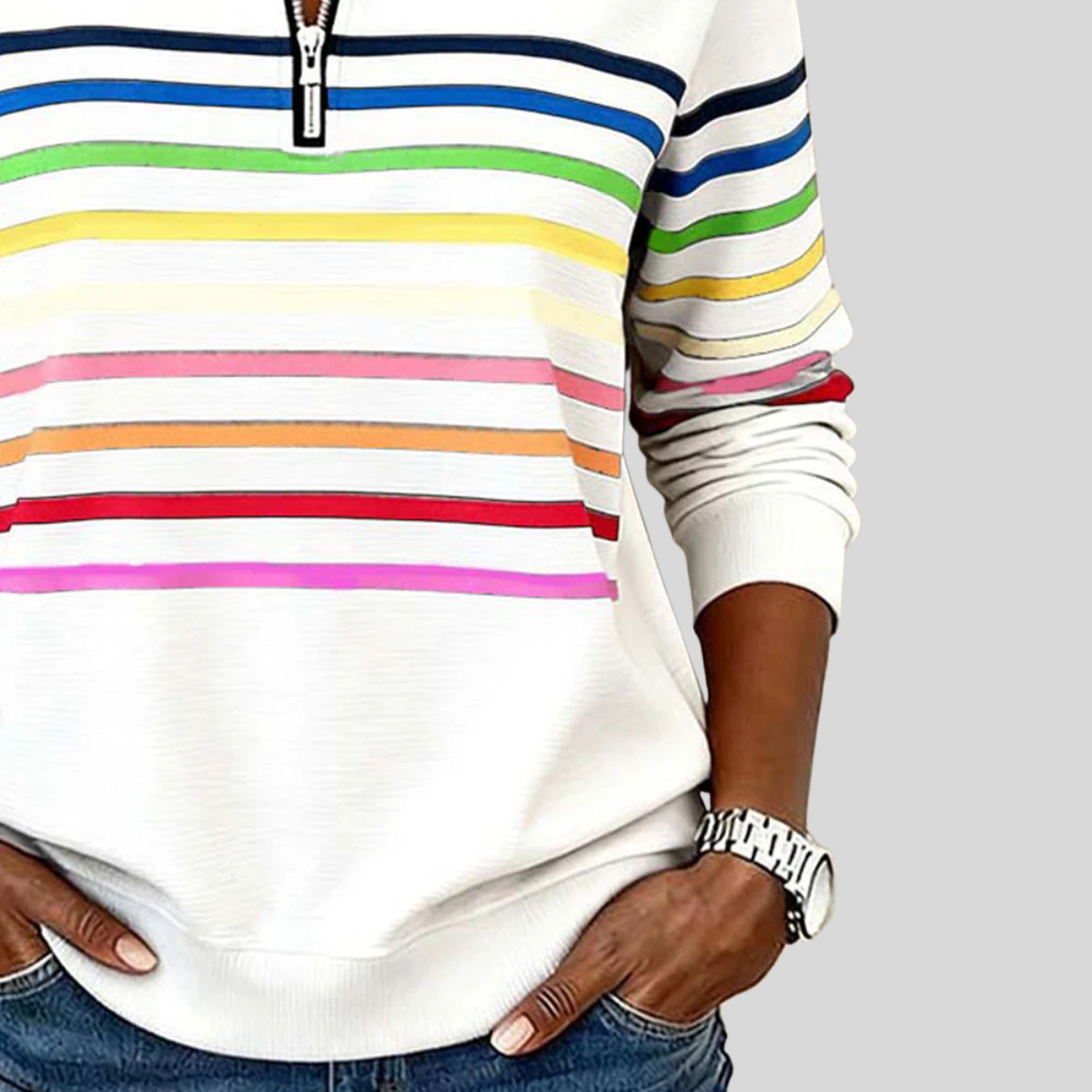 Prismette™ | Sudadera de Rayas de Colores con Media Cremallera