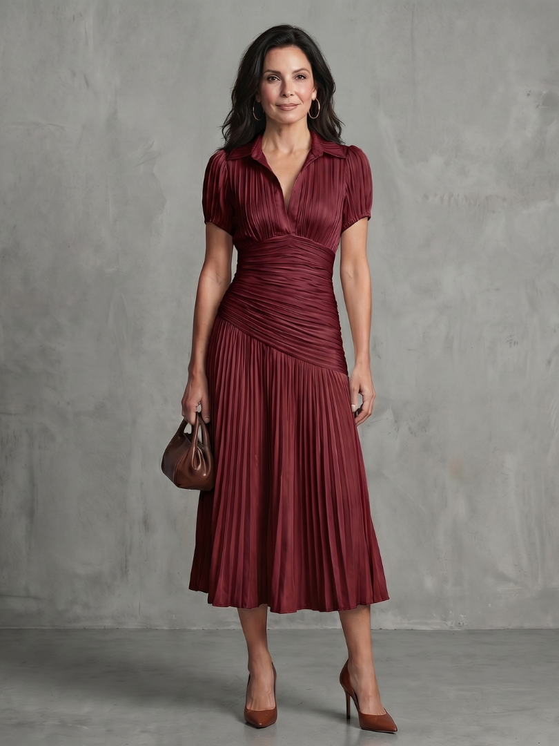 Liliana | Vestido Midi Plisado de Raya Fina
