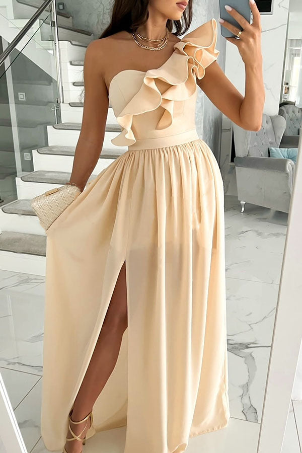 Vestido largo de fiesta Darling Muse asimétrico con volantes