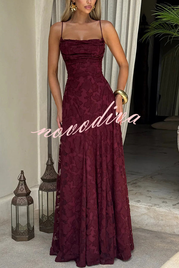 Vestido largo Francis de tejido devoré floral exclusivo con cuello caído y lazada en la espalda