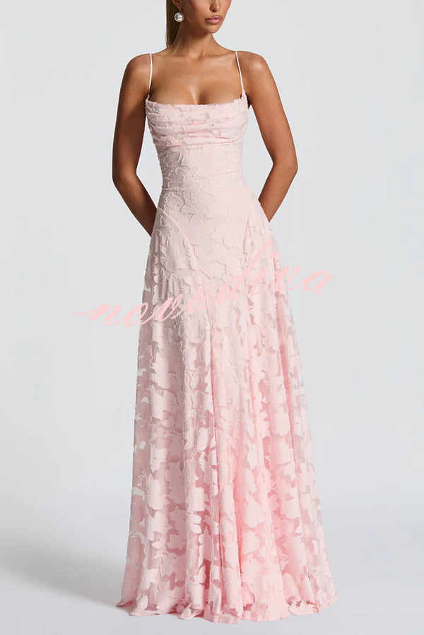 Vestido largo Francis de tejido devoré floral exclusivo con cuello caído y lazada en la espalda