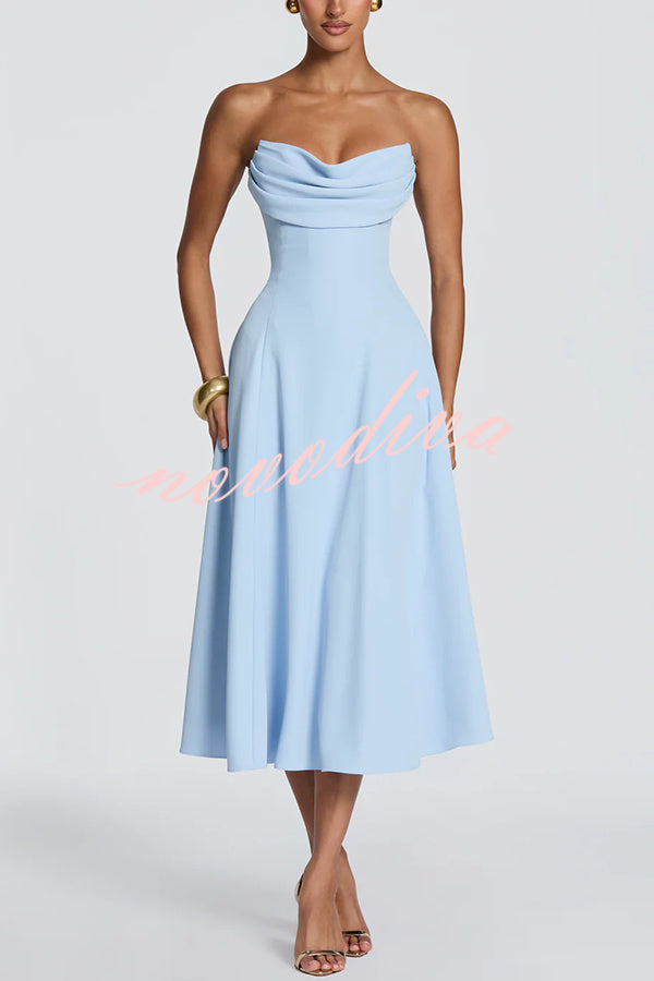 Vestido midi Marlowe palabra de honor plisado con escote drapeado y lazada en la espalda