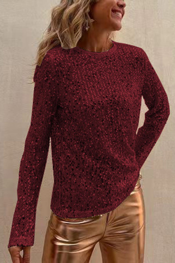 Blusa recta Siempre Brillante de lentejuelas con manga larga