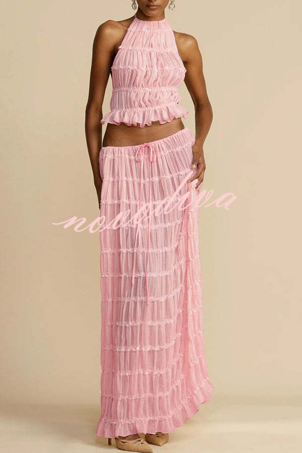 Top halter Pasión y Romance plisado con tirantes elásticos ajustables en la espalda