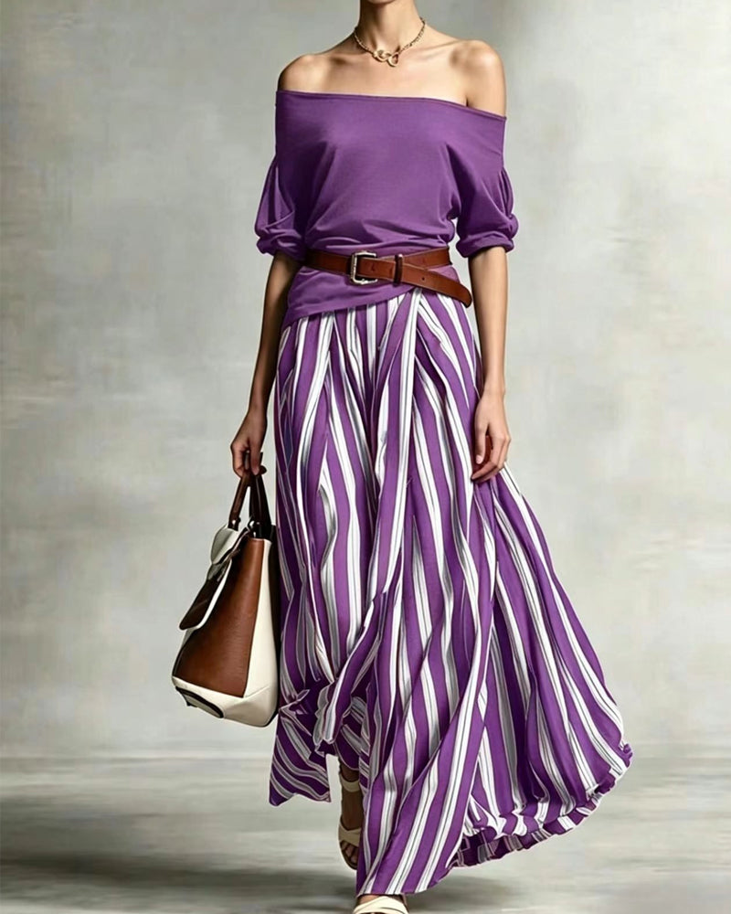 MADISON | Conjunto de falda maxi de rayas con top de hombros descubiertos