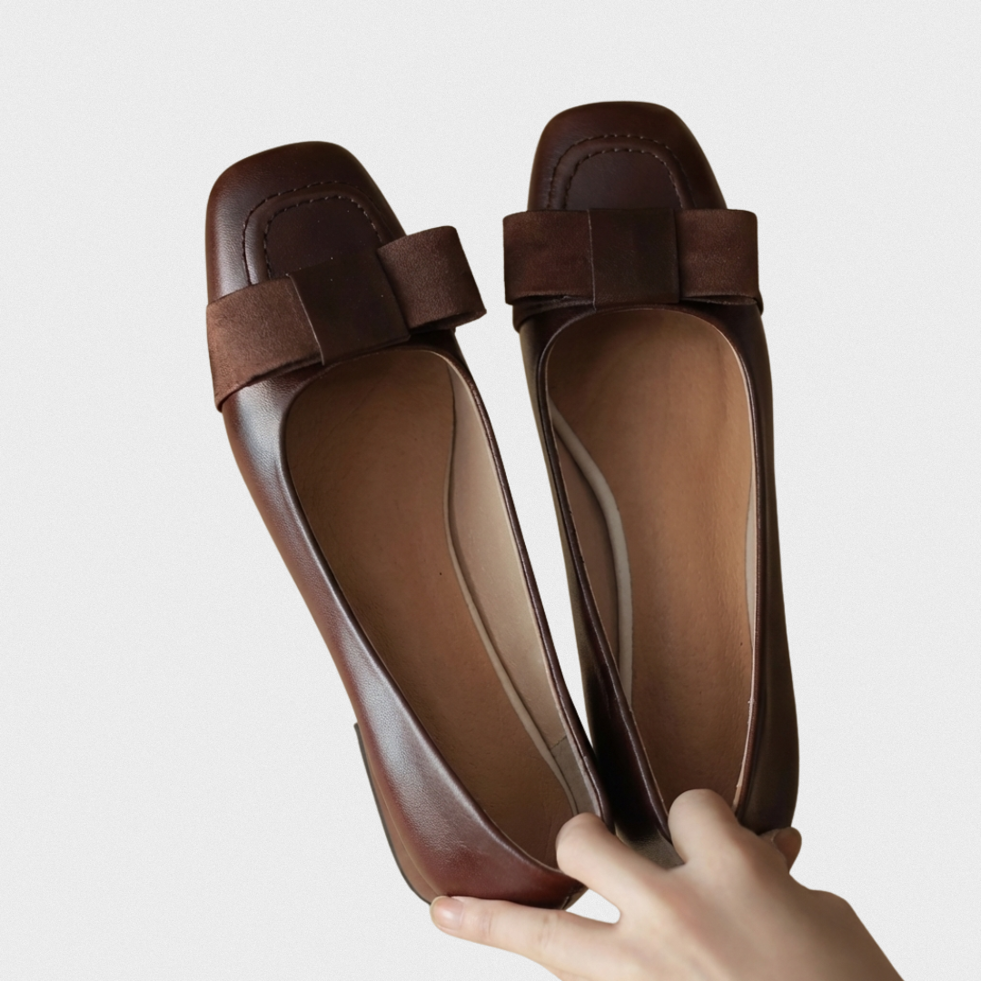 Camille™ | Bailarinas de piel con lazo y puntera cuadrada